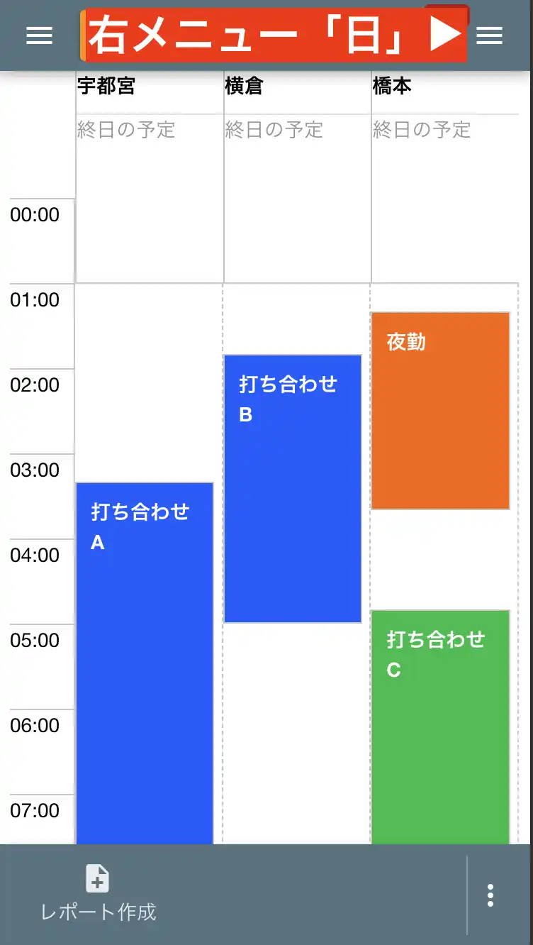 １日の予定をスタッフ別に並べて表示するモードです