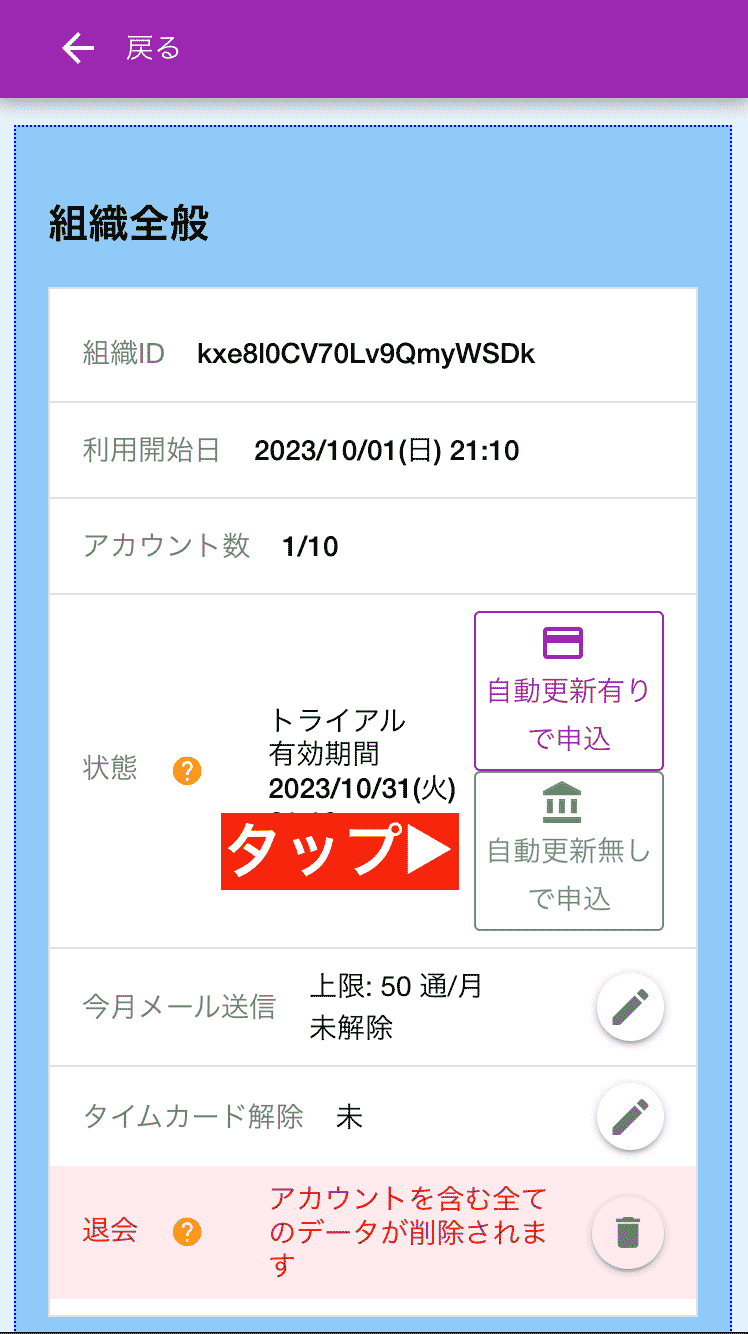 請求書を発行するには「自動更新無しで申込」を選びます