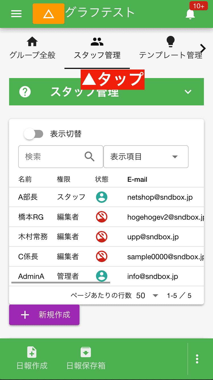 スタッフ一覧が表示されたね